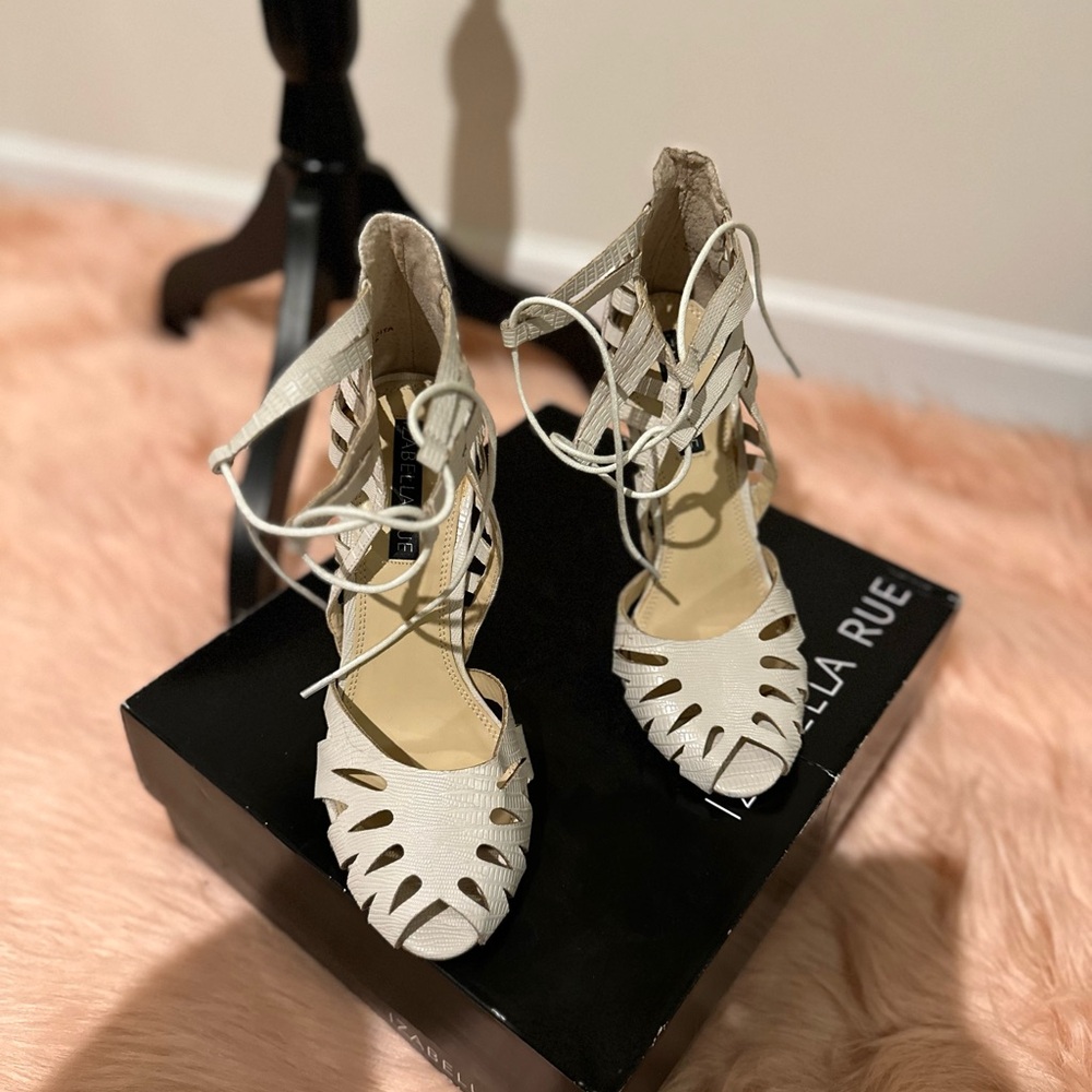 Taupe lace up heeled sandals